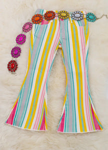 Multi-Color Stripe Bootcut Denim Pants