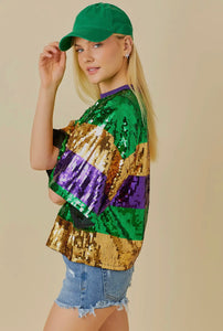 Mardi Grass Sequin Color Block Crop Top