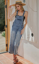 Load image into Gallery viewer, Fashion-W Distressed Bib Pocket Wide Leg Denim Overall
