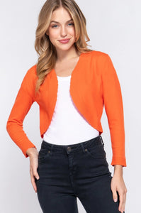 Long Sleeve Scallop Finished Sweater Bolero - Orange