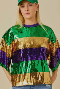 Mardi Grass Sequin Color Block Crop Top