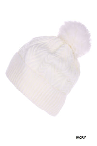 Warm Woven Knitted Lined Pom Beanie