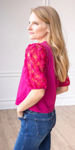 Load image into Gallery viewer, Midnight Blossom Magenta Floral Puff Sleeve