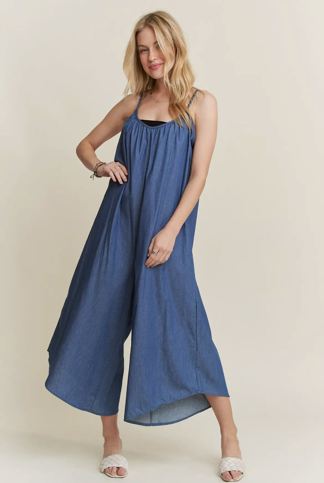 Wide Leg Chambray Cami Jumpsuit