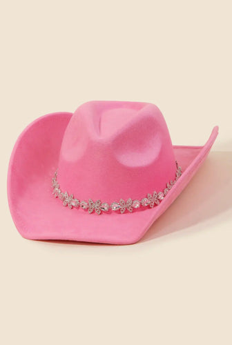 Floral Rhinestone Strap Cowboy Hat