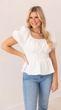 Load image into Gallery viewer, Jacquard Babydoll Top, White
