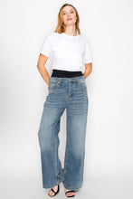 Load image into Gallery viewer, Adjustable Hem Knit Band Wide Leg Jeans