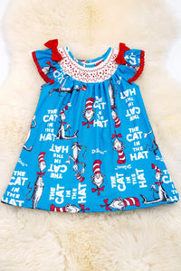 Turquoise Character Printed Smocked Dress