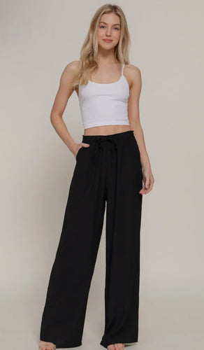 Elastic Waistband & Adjustable String Flowy Pants