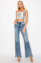 Load image into Gallery viewer, *Restock* High Rise Stretch Flare with Distressed Frayed Hem Jeans