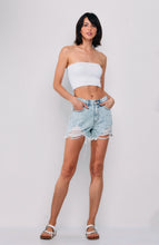 Load image into Gallery viewer, High Rise Distressed Denim Shorts with Frayed Hem - Sneak Peek Denim