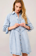 Load image into Gallery viewer, Washed Denim Puff 3/4 Slv Snap Up Shirt Dress