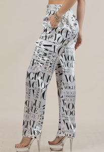 Vogue Print Satin Cargo Pants In Black n’ White
