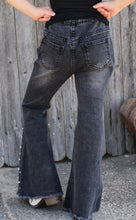 Load image into Gallery viewer, Amy Black Bootcut Denim Jeans w/ Pear Detail