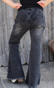 Amy Black Bootcut Denim Jeans w/ Pear Detail