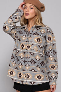 Long Sleeve Printed Fleece Shacket