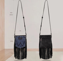 Load image into Gallery viewer, Wrangler Leather Fringe Jean Denim Pocket Crossbody - Black