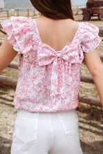 Load image into Gallery viewer, Floral Ruffle Short Sleeve Square Neck Bow Back Top