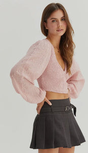 Sequin Smocked V-Neck Crop Top