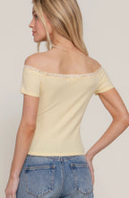 Load image into Gallery viewer, Short Sleeve Off the Shoulder with Lace Trim Knit Top
