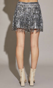 Silver Sequin Mini Skirt