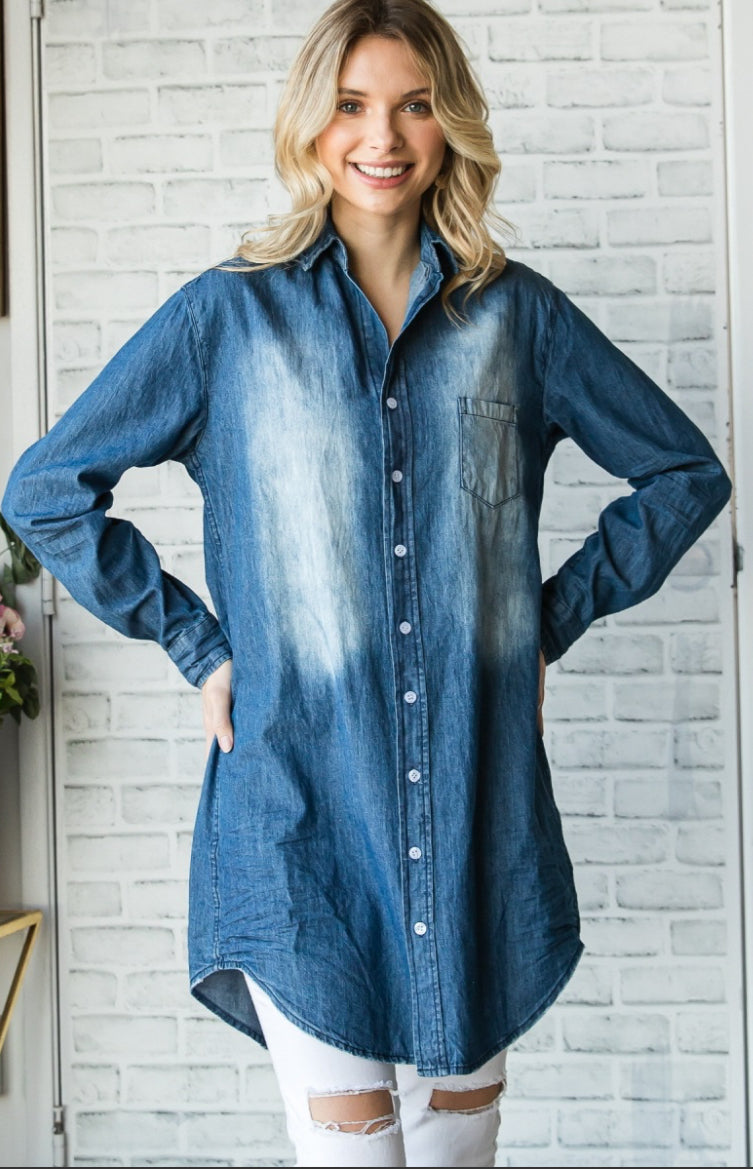 Washed Denim Long Shirt