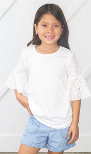 Girls Mauvelous Lace Bell Sleeve Top In White
