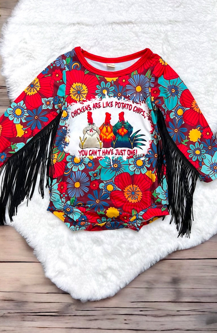 Chicken Printed Baby Romper w/ Snaps