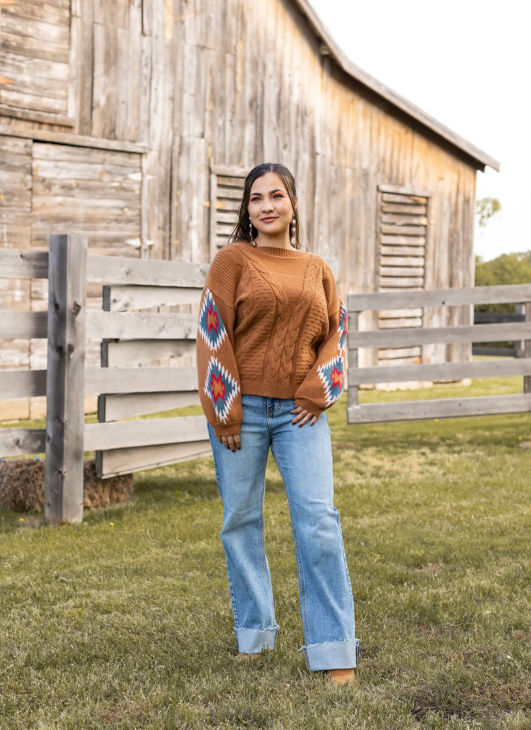 *RESTOCK* Terracotta Horizon Aztec Sleeve Sweater