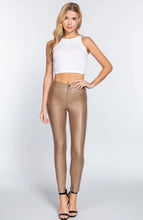 Load image into Gallery viewer, Khaki Faux Leather Coated Long Skinny Bottoms