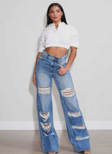 Load image into Gallery viewer, High-Rise Distressed Wide Leg Jeans