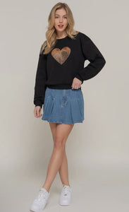 Long Sleeve Crew Neck Sequin Detail Inner Fleece Sweatshirt