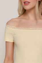 Load image into Gallery viewer, Short Sleeve Off the Shoulder with Lace Trim Knit Top