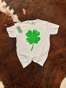 All Sequin 4 Leaf Clover Patch Graphic Tee