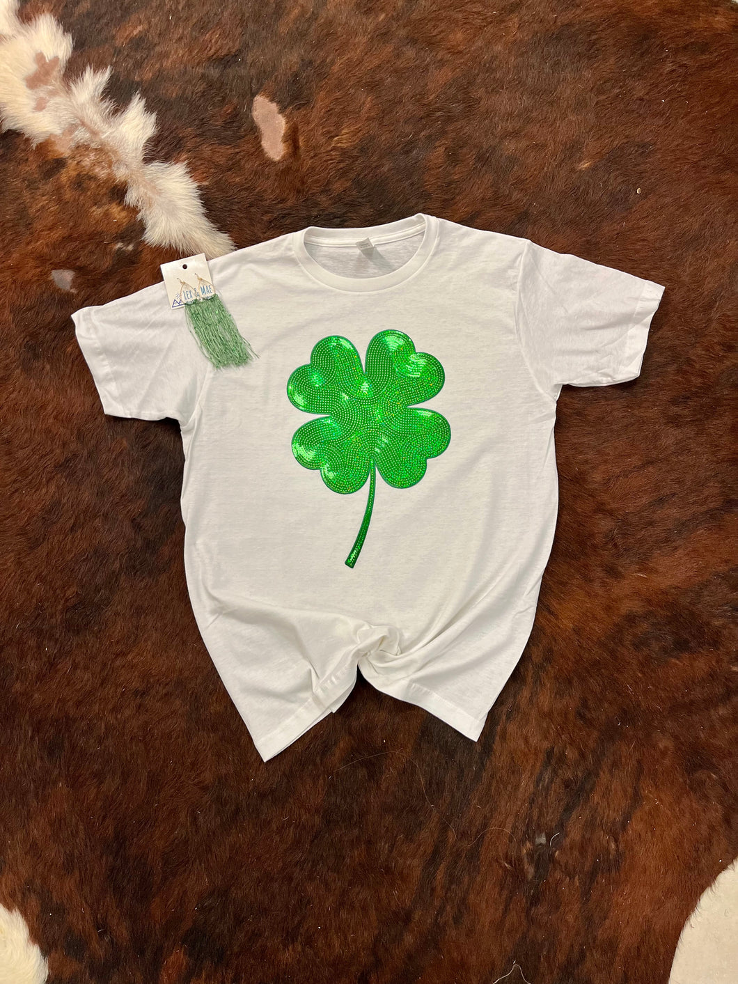 All Sequin 4 Leaf Clover Patch Graphic Tee