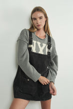 Load image into Gallery viewer, Denim Overall Mini Dress In Denim &amp; Black Denim