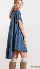 Load image into Gallery viewer, Short Folded Sleeve Frayed Edge Detail Dress With Raw Scoop Hem