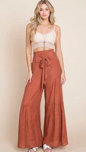 *Restock* Tie Front Ruched Waist Back Pants