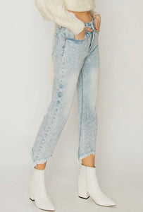 High Rise Stretch Crop Flare with Frayed Hem Jeans