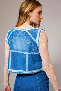 Western Garment Washed Denim Vest