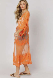 Plus Boho Sheer Lace Kimono Maxi Cardigan