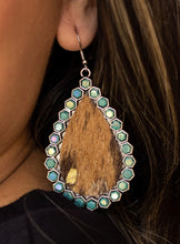 Load image into Gallery viewer, Desert Dreams Cowhide And Turquoise Crystal Teardrop Earrings