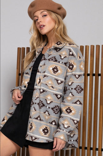 Long Sleeve Printed Fleece Shacket