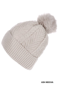 Warm Woven Knitted Lined Pom Beanie