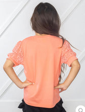 Load image into Gallery viewer, Girls Just Like Mama Lace Sleeve Top In Peach