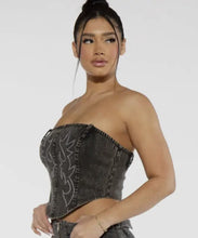 Load image into Gallery viewer, Western Embroidered Denim Corset Top