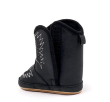 Load image into Gallery viewer, Black Pleather Baby Boots with Velcro