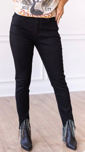 Black Skinny Jeans With Rhinestone Fringe