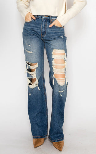 Hybrid Stretch Ripped Relaxed Flare Jeans