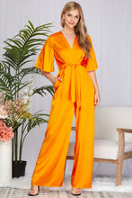 Load image into Gallery viewer, Flutter Sleeve Tied Front Satin Jumpsuit